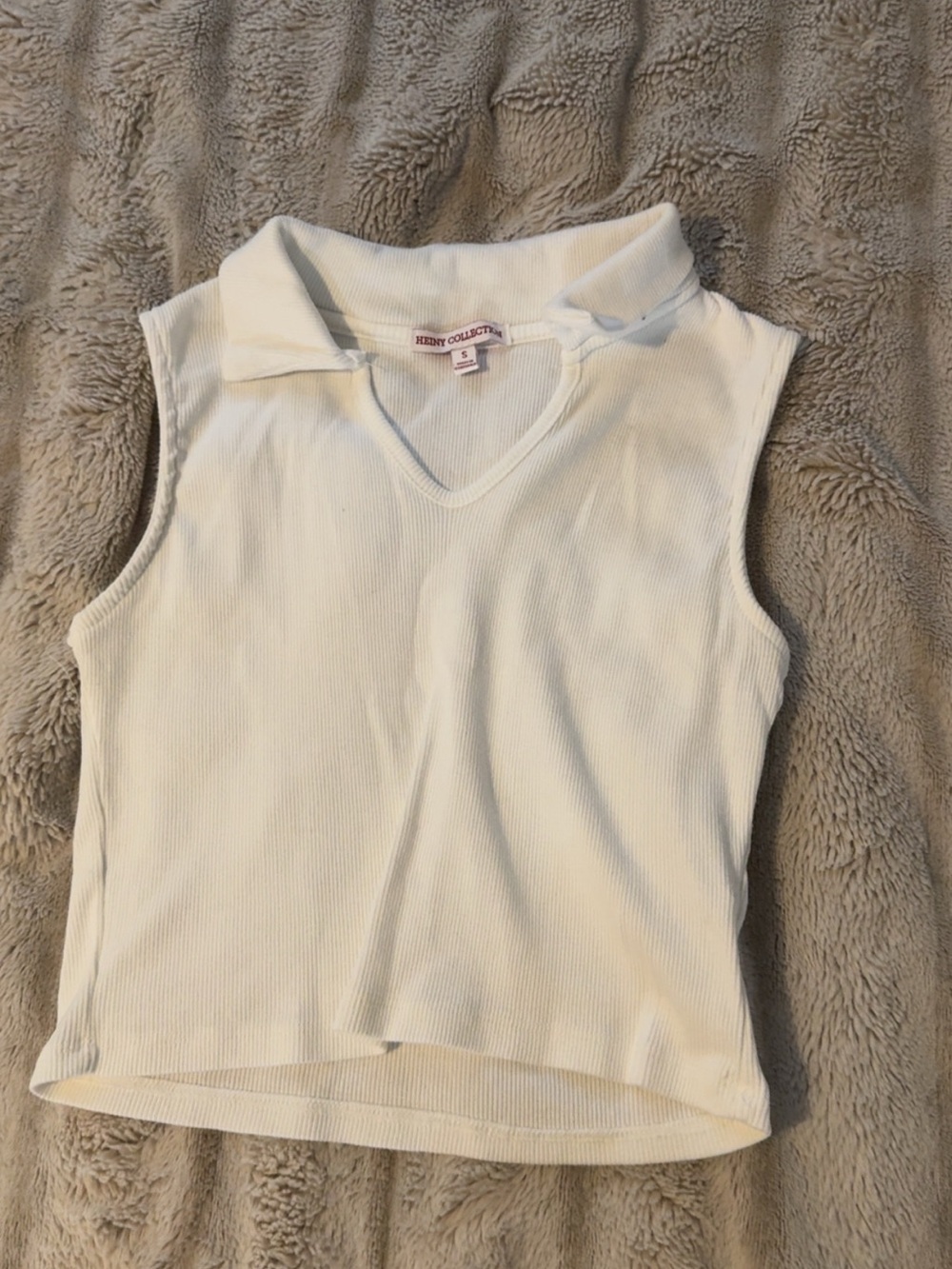 NY Collection Cream Ribbed Collared V-Neck Tank